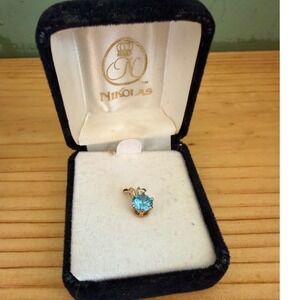 House of Nikolas Gold tone Blue Topaz Solitaire Pendant Necklace Charm